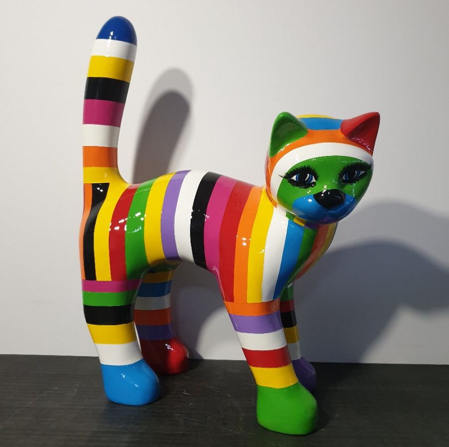 Chat En Resine Laque Multicolore Hauteur 44 Cm Babee Jardin
